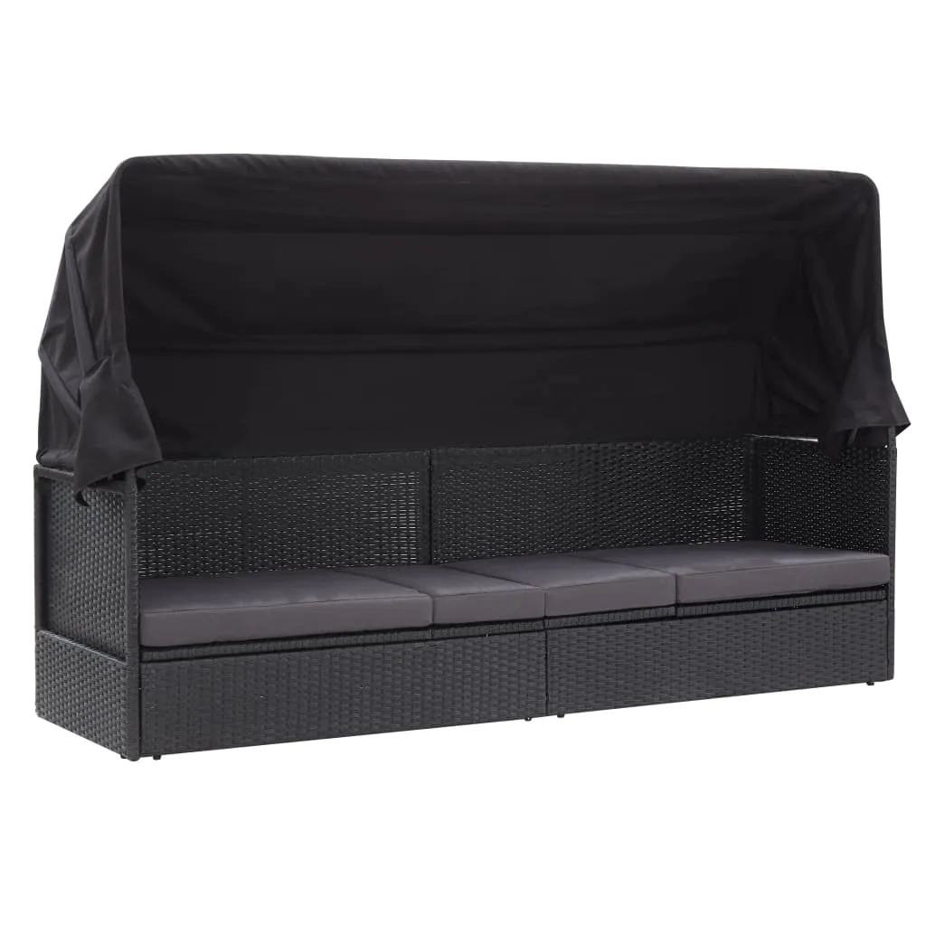 vidaXL Divano Letto da Esterno con Baldacchino in Polyrattan Nero