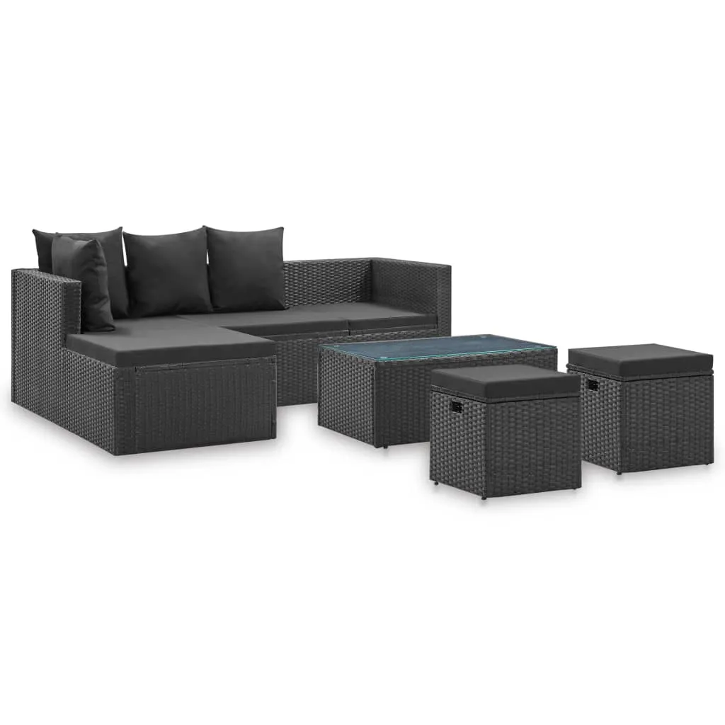 vidaXL Set Divani da Giardino 4 pz Nero con Cuscini in Polyrattan