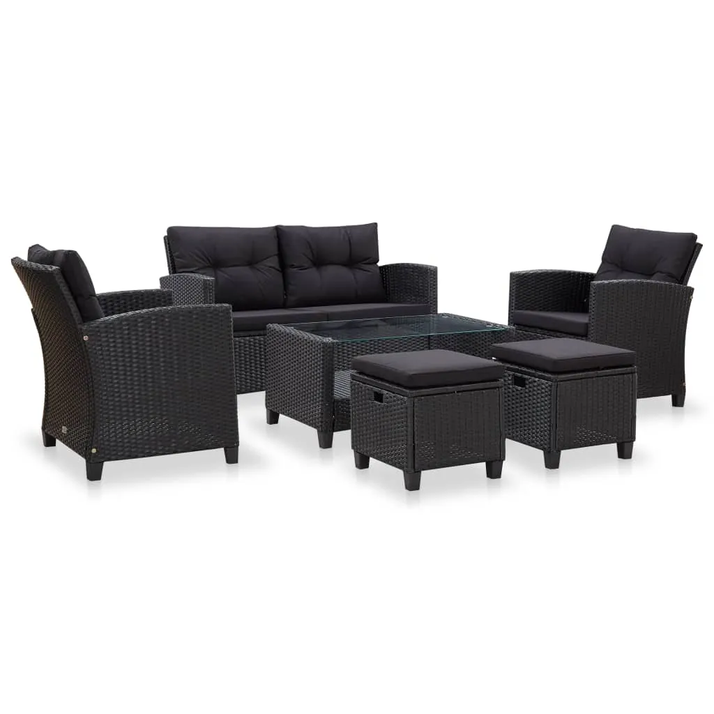 vidaXL Set Divani da Giardino 6 pz con Cuscini in Polyrattan Nero