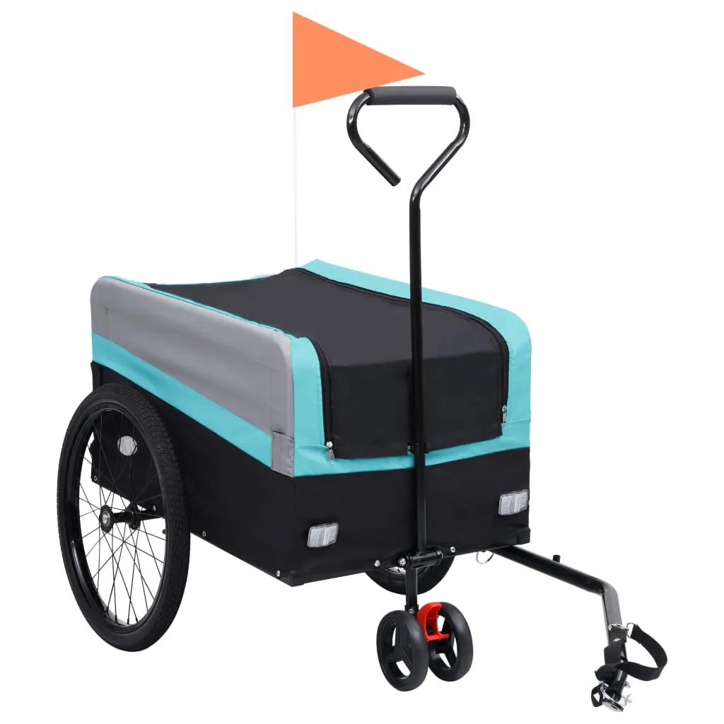 vidaXL Rimorchio per Bici e Carrello XXL 2 in 1 Blu Grigio e Nero