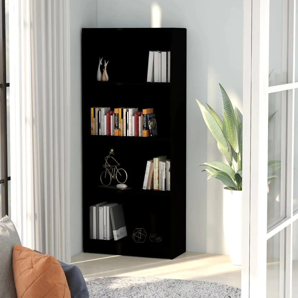 vidaXL Libreria a 4 Ripiani Nera 60x24x142 cm in Legno Multistrato