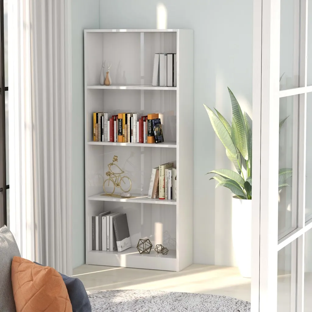 vidaXL Libreria 4 Ripiani Bianco Lucido 60x24x142 cm Legno Multistrato