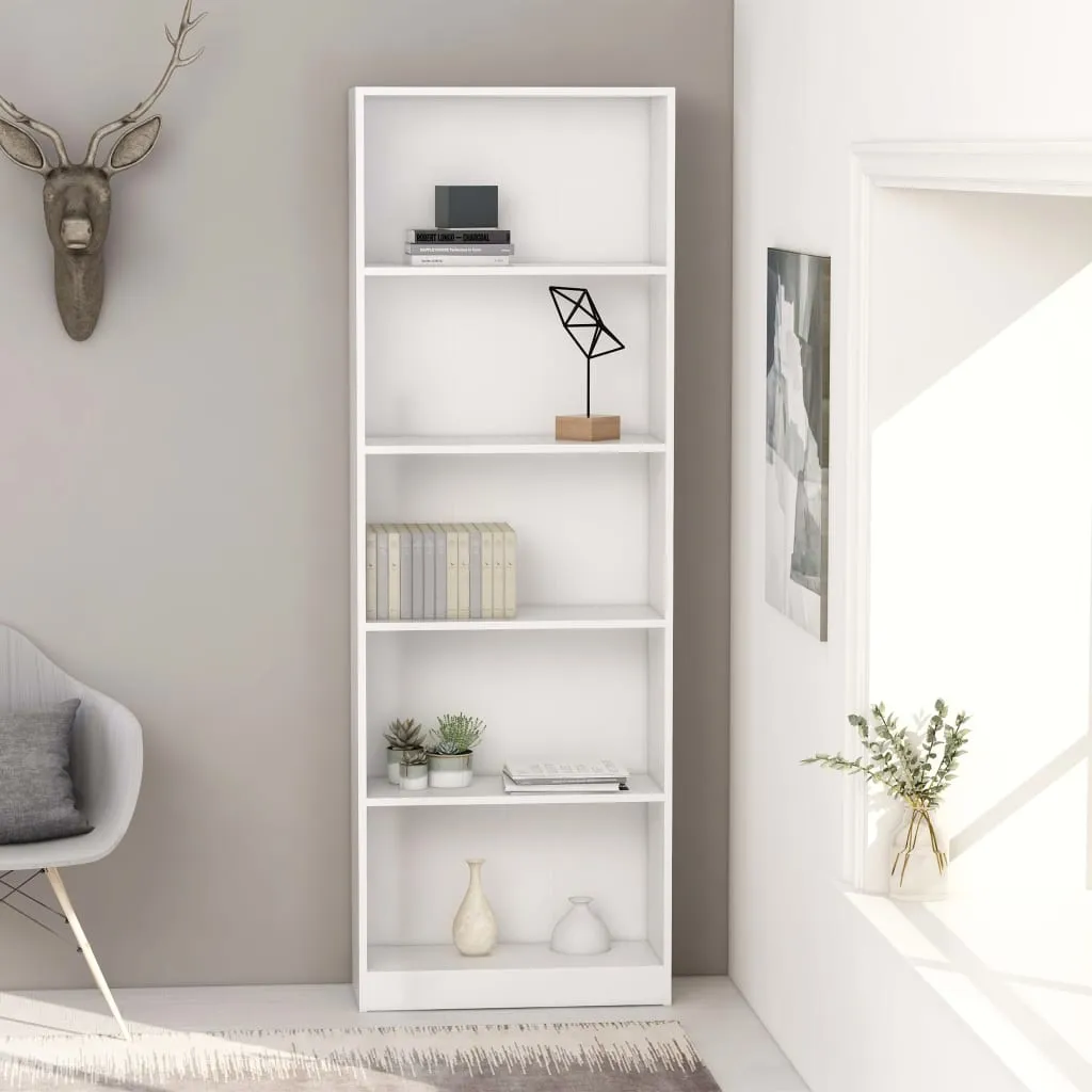 vidaXL Libreria a 5 Ripiani Bianca 60x24x175 cm in Legno Multistrato