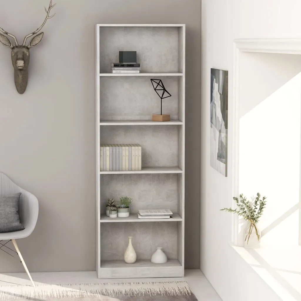 vidaXL Libreria 5 Ripiani Grigio Cemento 60x24x175cm Legno Multistrato