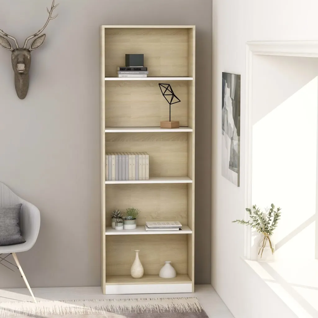 vidaXL Libreria 5 Ripiani Bianco Rovere Sonoma 60x24x175cm Multistrato