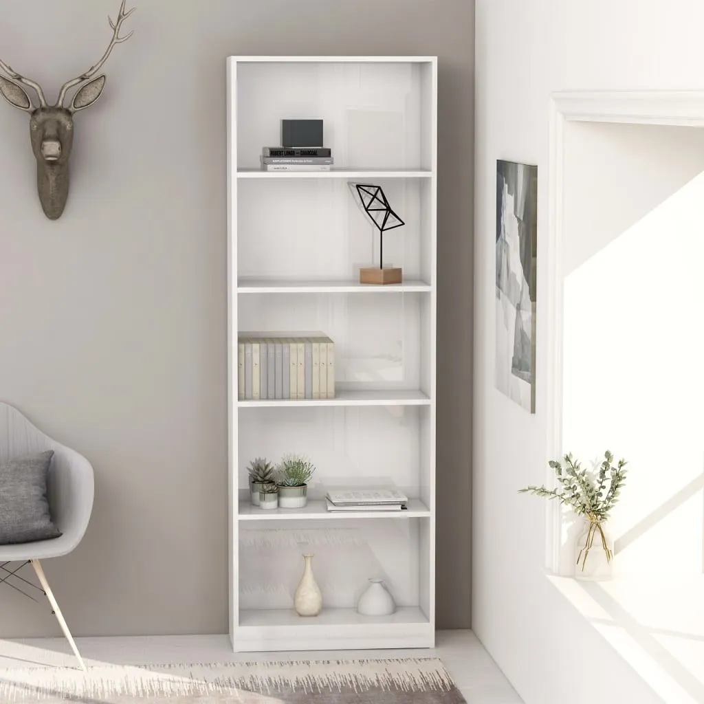 vidaXL Libreria 5 Ripiani Bianco Lucido 60x24x175 cm Legno Multistrato