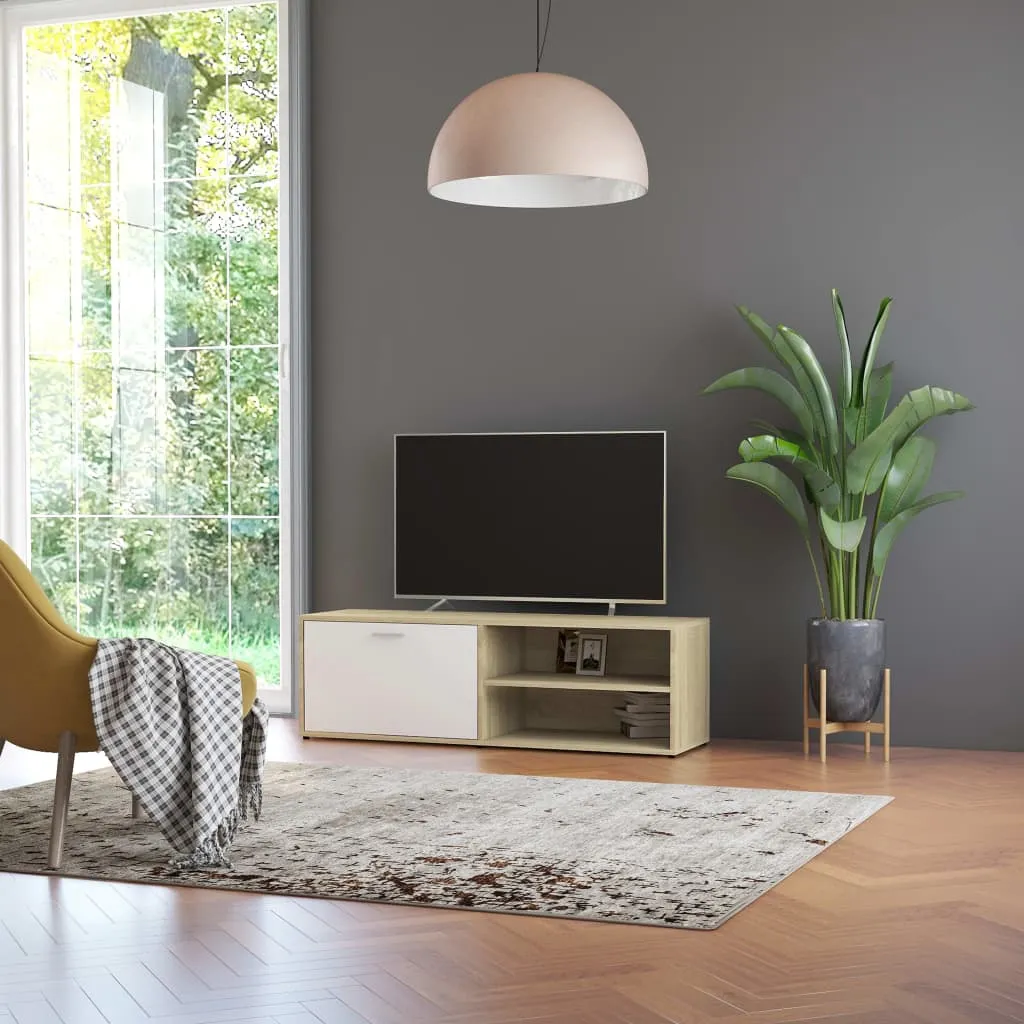 vidaXL Mobile TV Bianco e Rovere Sonoma 120x34x37cm Legno Multistrato