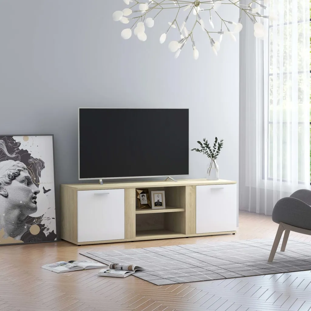 vidaXL Mobile TV Bianco e Rovere Sonoma 120x34x37cm Legno Multistrato