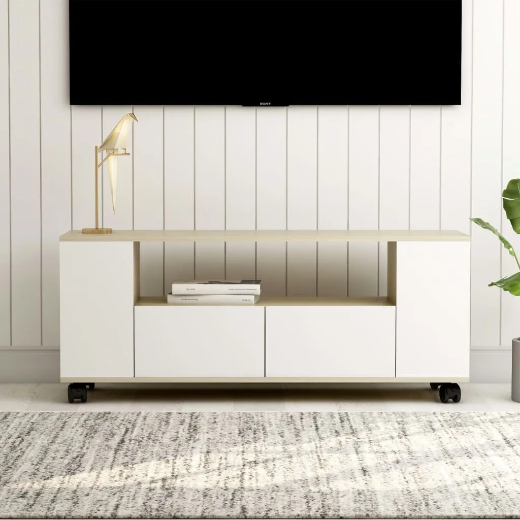 vidaXL Mobile TV Bianco Rovere Sonoma 120x35x48 cm Legno Multistrato