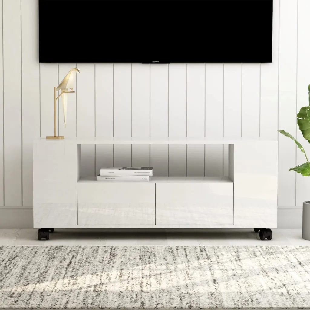 vidaXL Mobile Porta TV Bianco Lucido 120x35x48 cm in Legno Multistrato