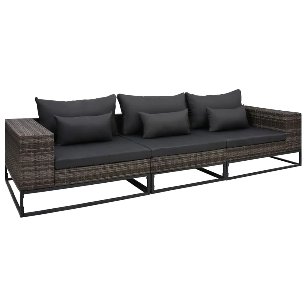 vidaXL Set Divani da Giardino 3 pz con Cuscini in Polyrattan Grigio