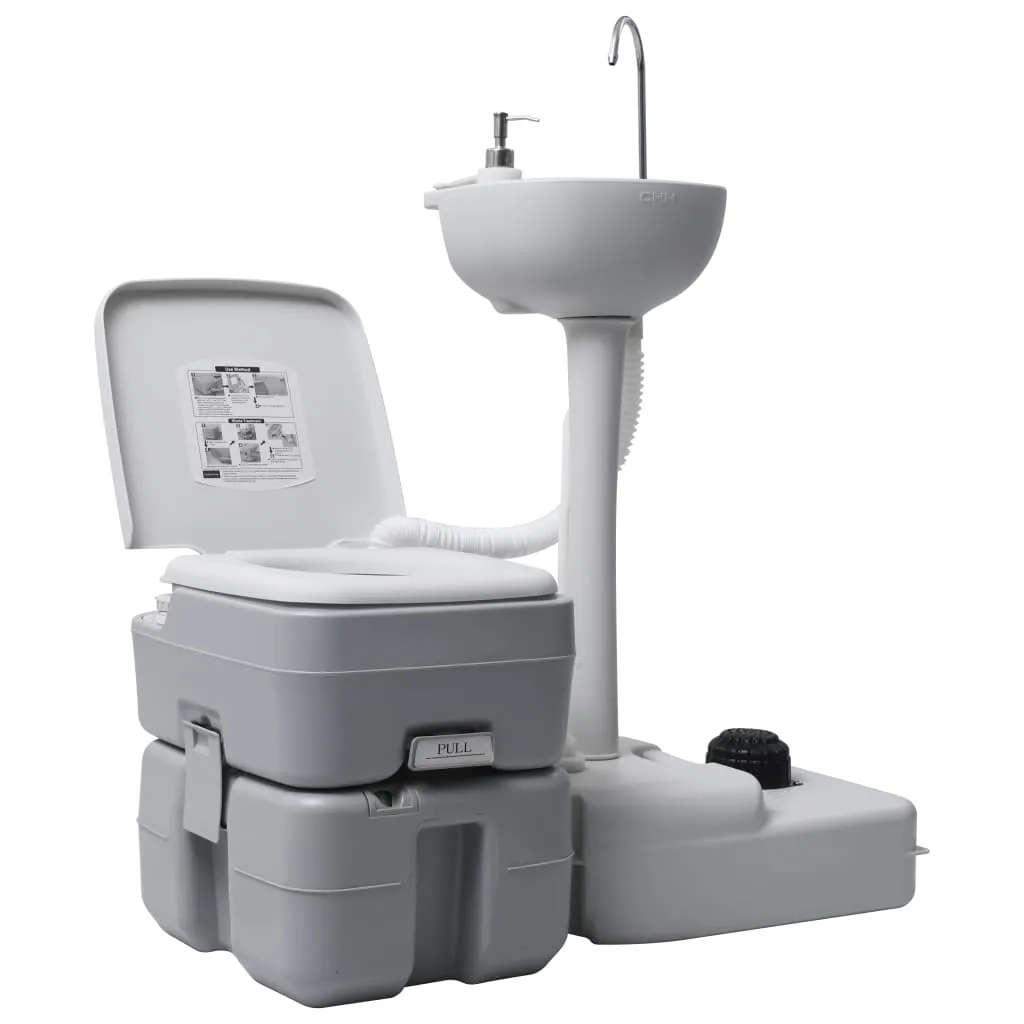 vidaXL Set WC Portatile da Campeggio e Lavandino con Supporto Grigio