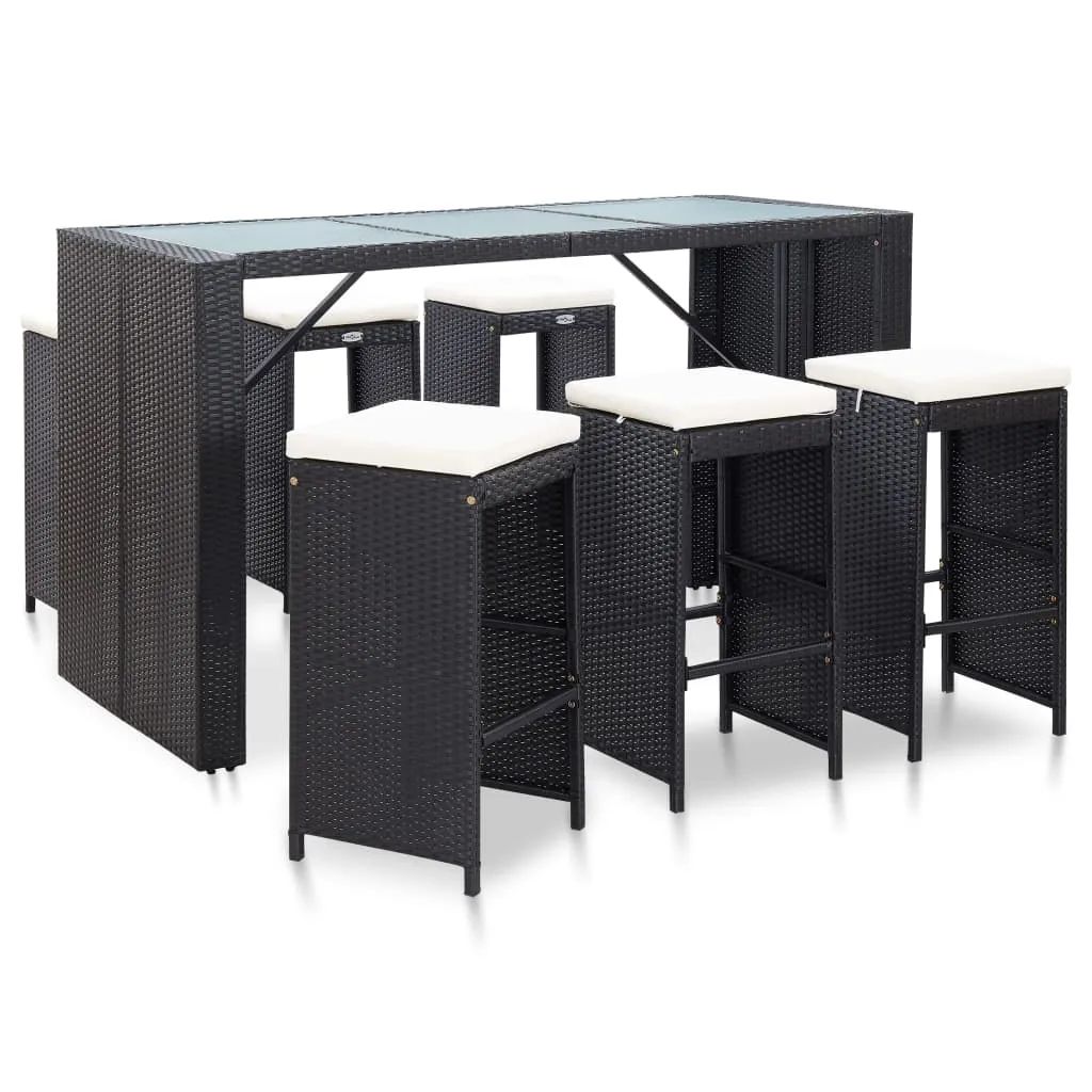 vidaXL Set da Bar da Giardino 7 pz con Cuscini in Polyrattan Nero