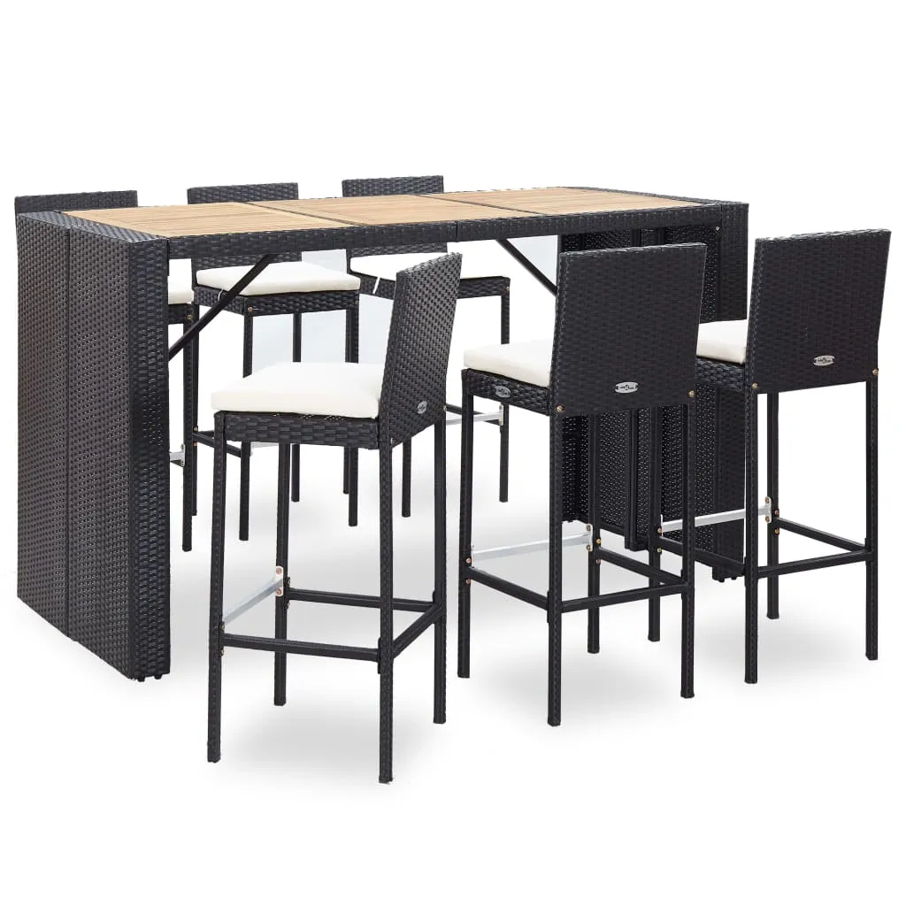 vidaXL Set da Bar da Giardino 7 pz con Cuscini in Polyrattan Nero