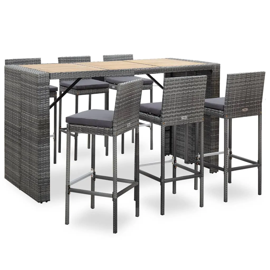 vidaXL Set da Bar da Giardino 7 pz con Cuscini in Polyrattan Grigio