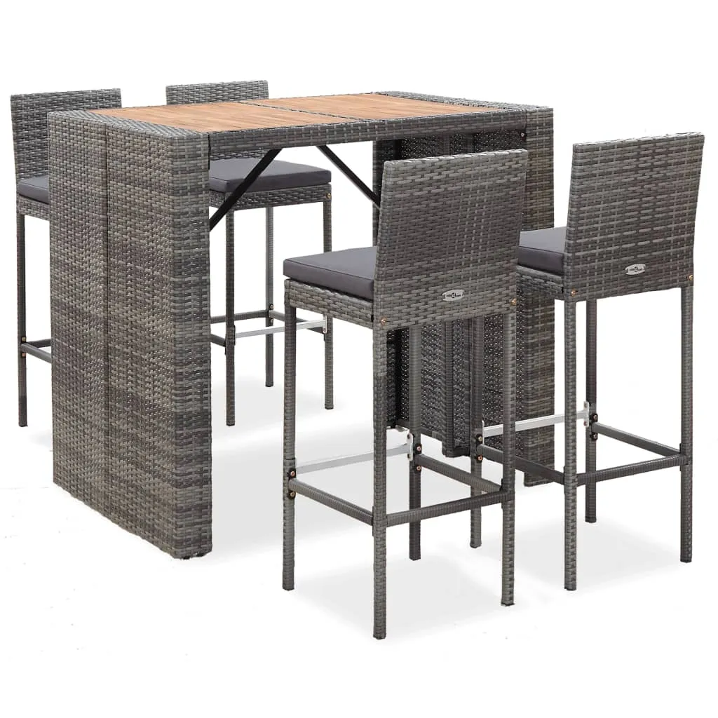 vidaXL Set da Bar da Giardino 5 pz Polyrattan e Legno Acacia Grigio