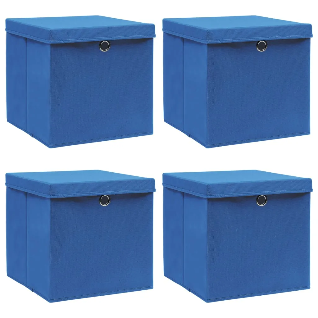 vidaXL Scatole Portaoggetti con Coperchi 4pz Blu 32x32x32 cm Tessuto