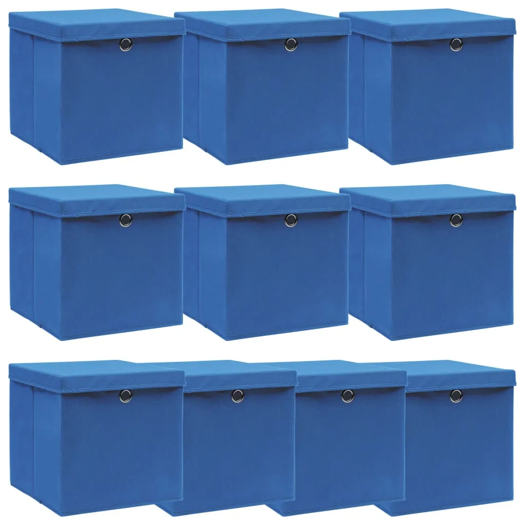 vidaXL Scatole Portaoggetti con Coperchi 10pz Blu 32x32x32 cm Tessuto