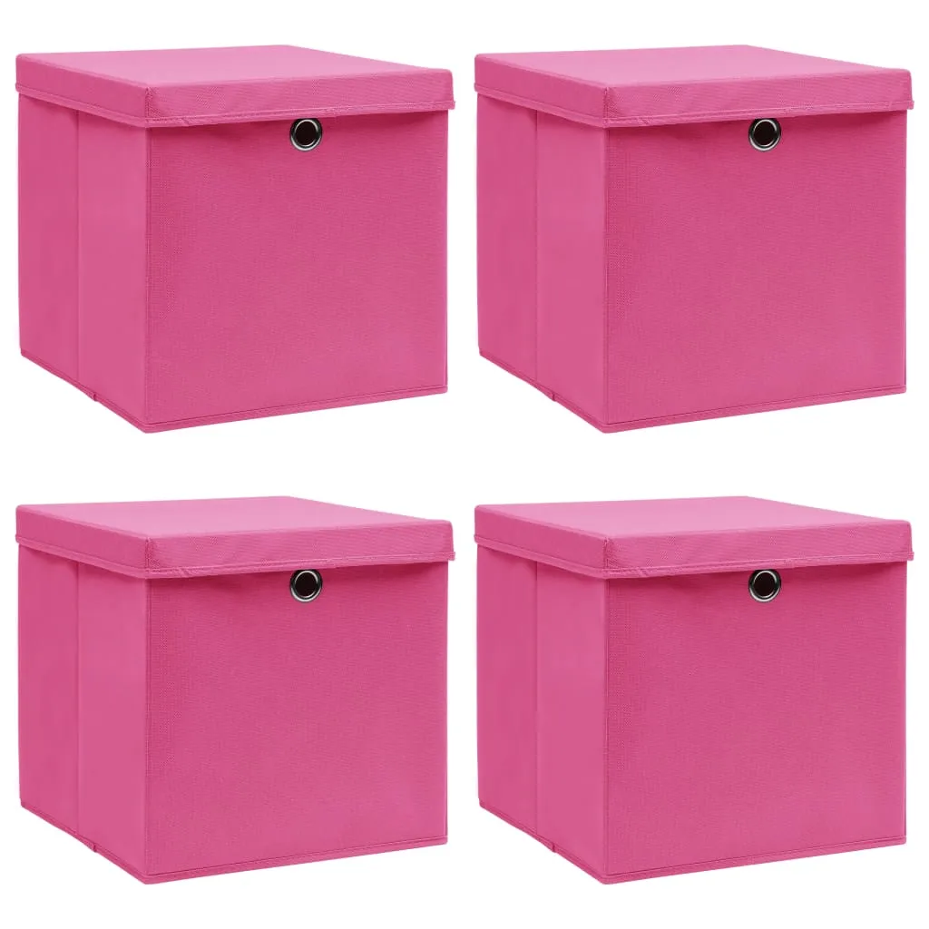 vidaXL Scatole Portaoggetti con Coperchi 4pz Rosa 32x32x32 cm Tessuto