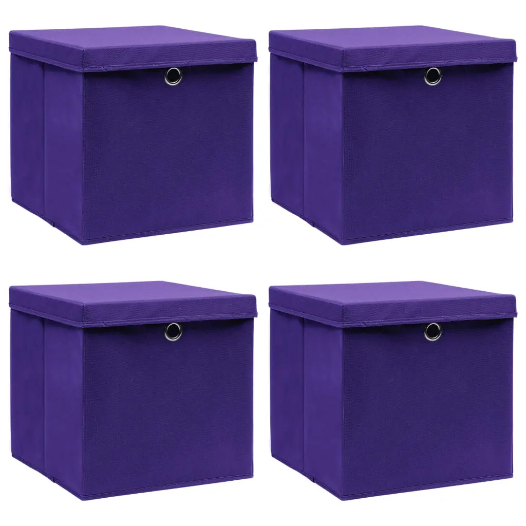 Scatole Portaoggetti con Coperchi 4pz Viola 32x32x32cm Tessuto