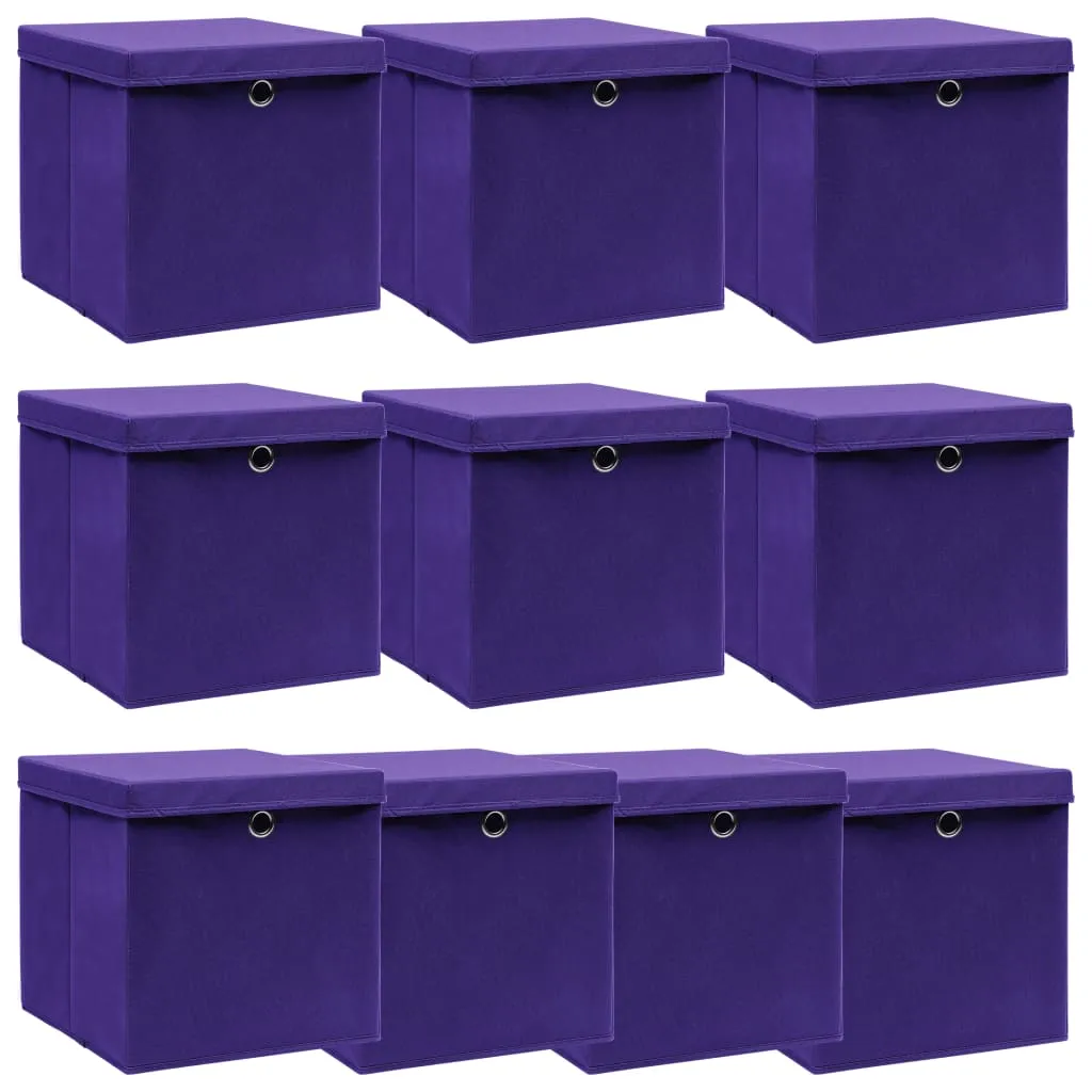 vidaXL Scatole Portaoggetti con Coperchi 10pz Viola 32x32x32cm Tessuto