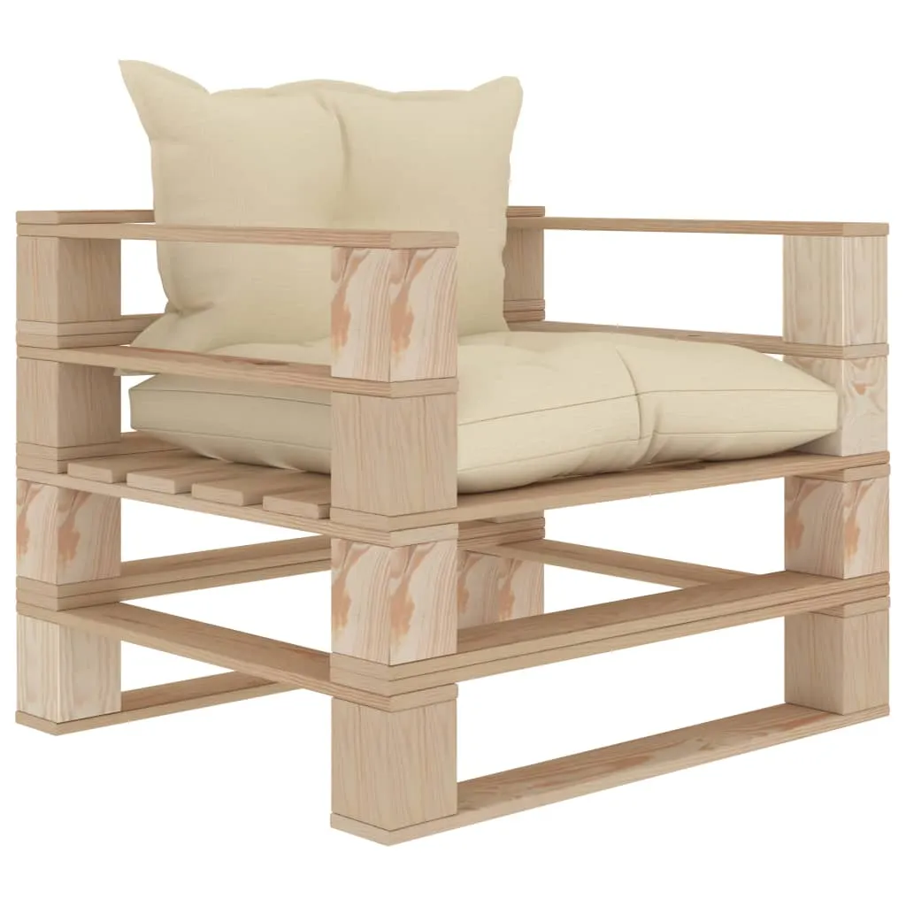 vidaXL Divano da Giardino in Pallet con Cuscini Crema in Legno