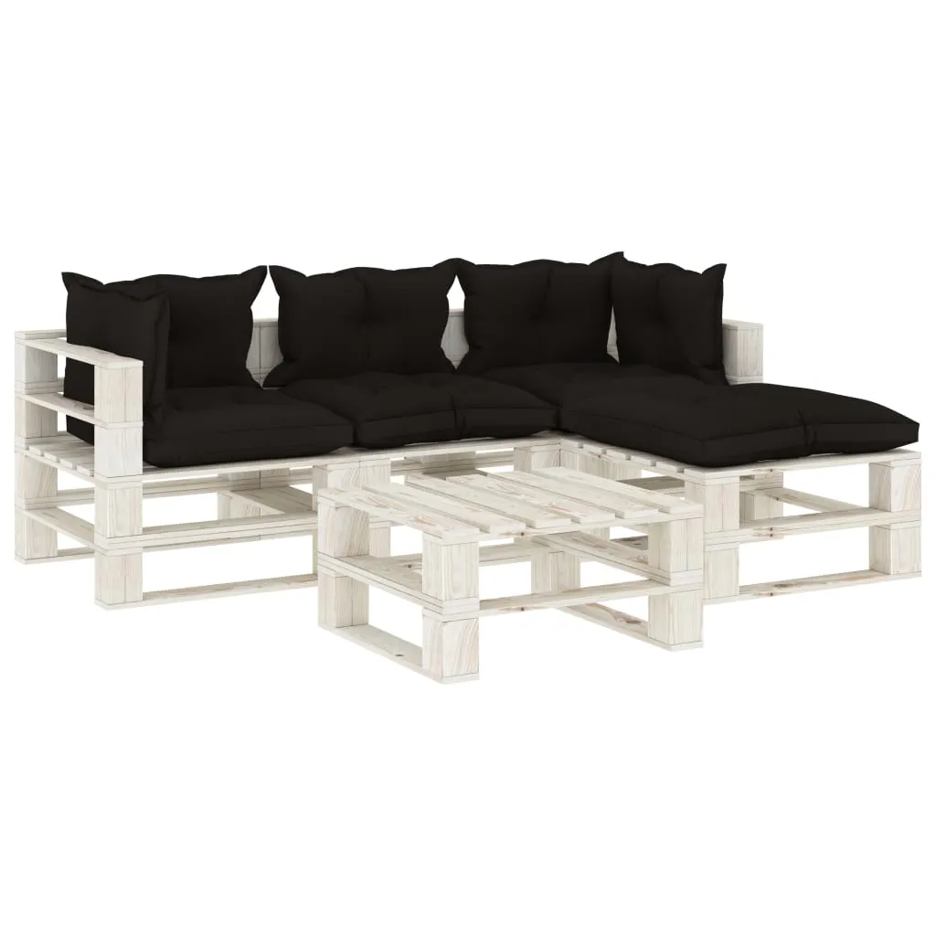 vidaXL Set Salotto da Giardino Pallet 5 pz con Cuscini Neri in Legno