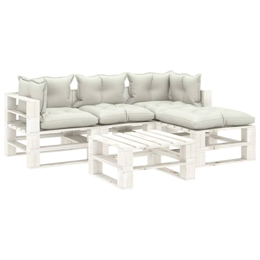 vidaXL Set Salotto da Giardino Pallet 5 pz con Cuscini Beige in Legno