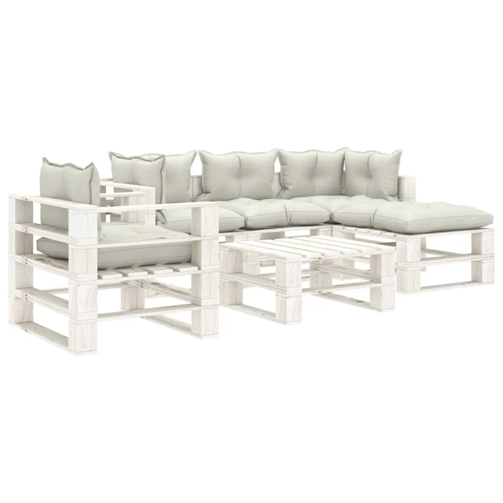 vidaXL Set Salotto da Giardino su Pallet 6 pz e Cuscini Beige in Legno