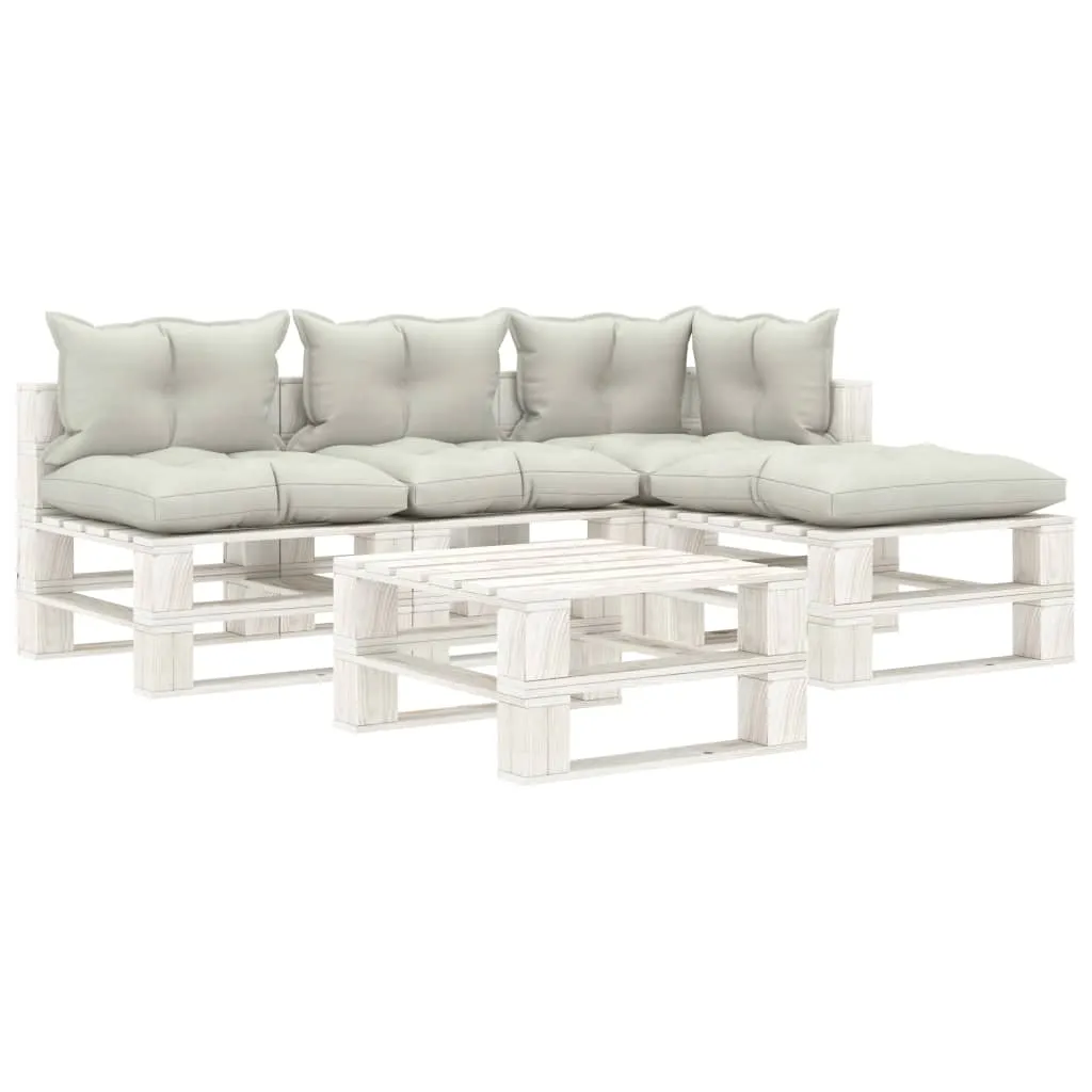 vidaXL Set Salotto da Giardino Pallet 5 pz con Cuscini Beige in Legno