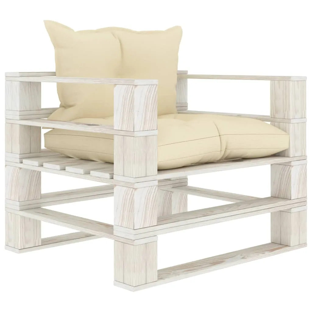 vidaXL Poltrona da Giardino Pallet con Cuscini Crema in Legno