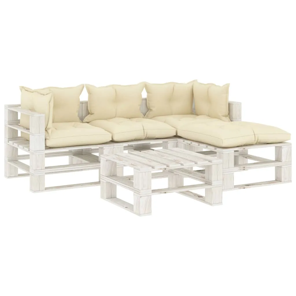 vidaXL Set Salotto da Giardino Pallet 5 pz con Cuscini Crema in Legno