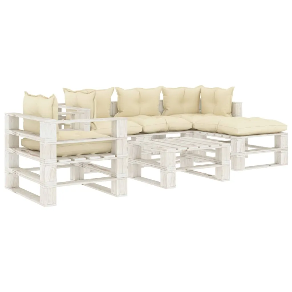 vidaXL Set Salotto da Giardino Pallet 6 pz con Cuscini Crema in Legno