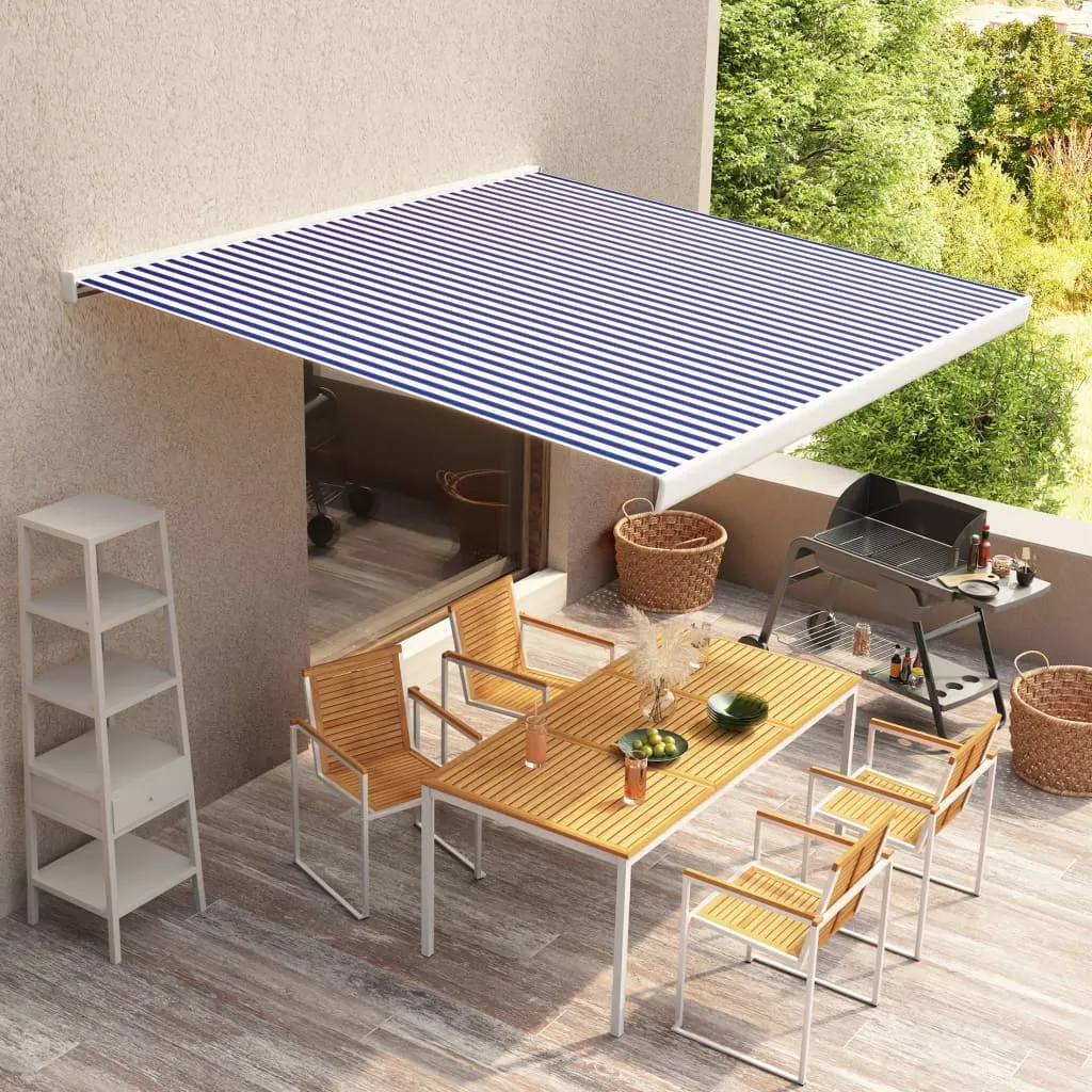 vidaXL Tenda a Cassonetto Motorizzata 350x250 cm Blu e Bianco