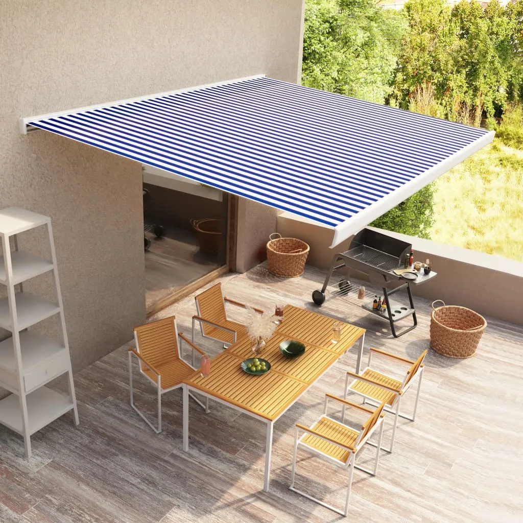 vidaXL Tenda a Cassonetto Motorizzata 400x300 cm Blu e Bianco