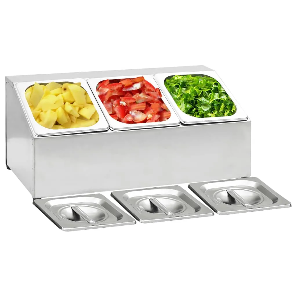 vidaXL Supporto Gastronorm con 3 Contenitori GN 1/6 in Acciaio Inox