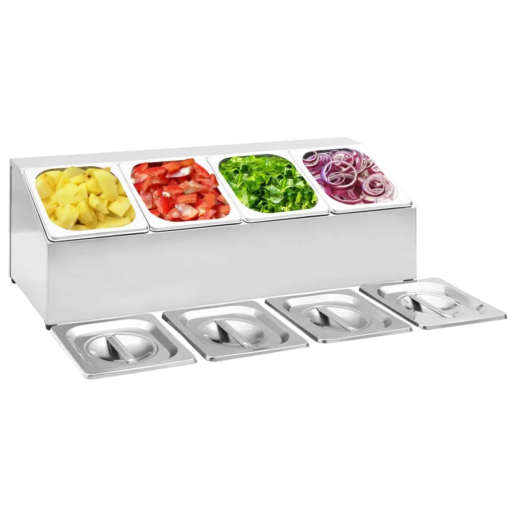 vidaXL Supporto Gastronorm con 4 Contenitori GN 1/6 in Acciaio Inox