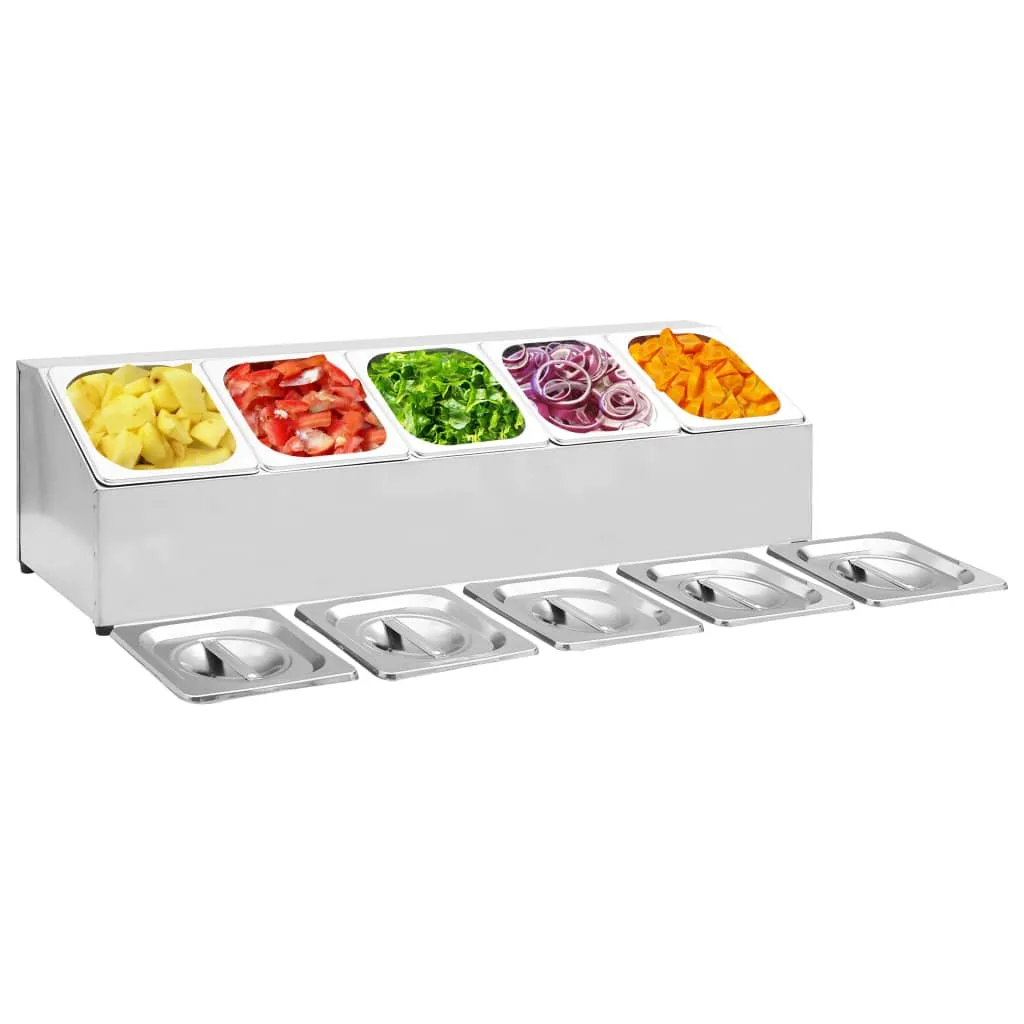 vidaXL Supporto Gastronorm con 5 Contenitori GN 1/6 in Acciaio Inox