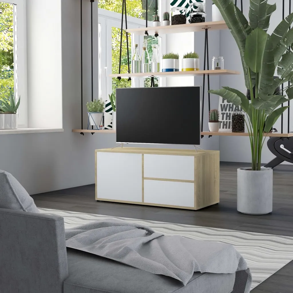 vidaXL Mobile TV Bianco e Rovere Sonoma 80x34x36 cm Legno Multistrato