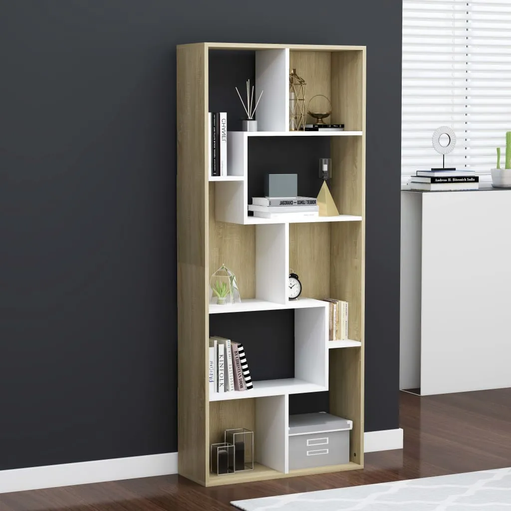 vidaXL Libreria Bianca e Rovere Sonoma 67x24x161 cm Legno Multistrato