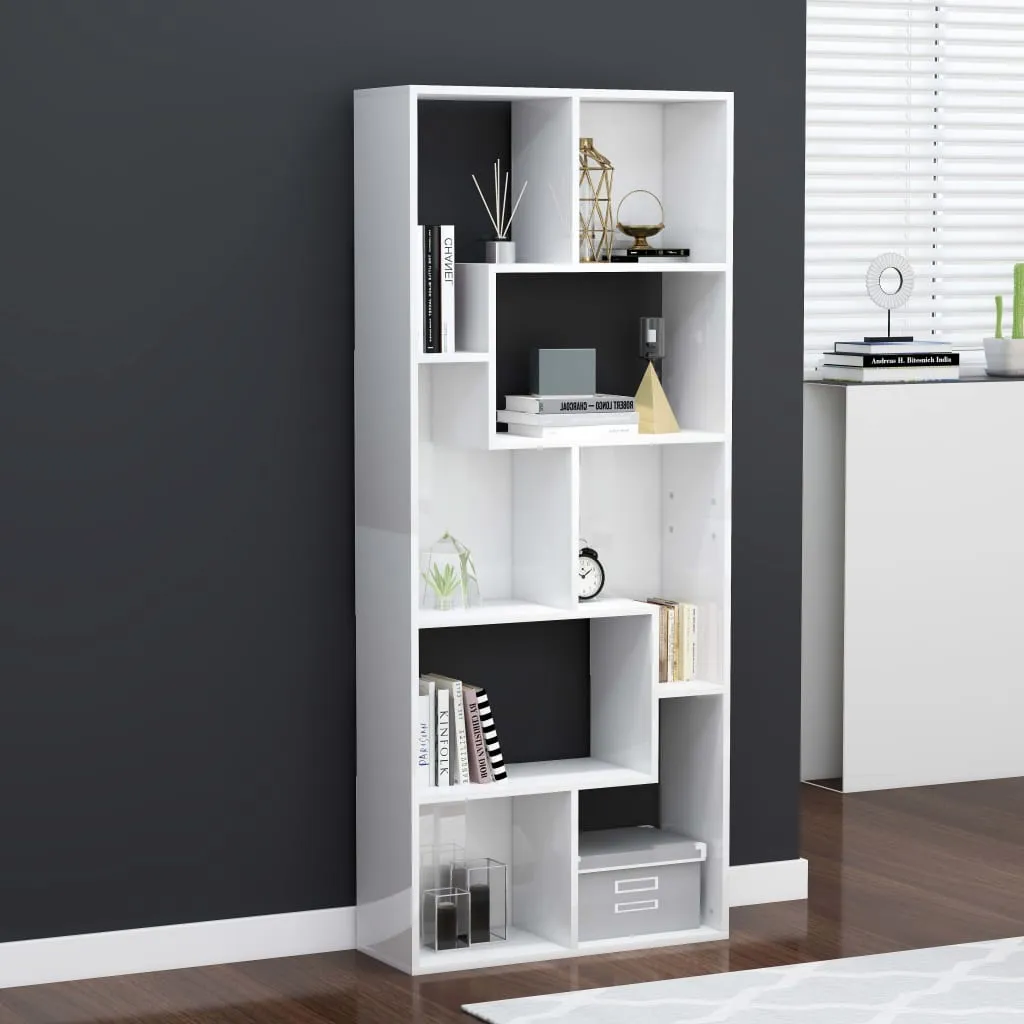 vidaXL Libreria Bianco Lucido 67x24x161 cm in Legno Multistrato