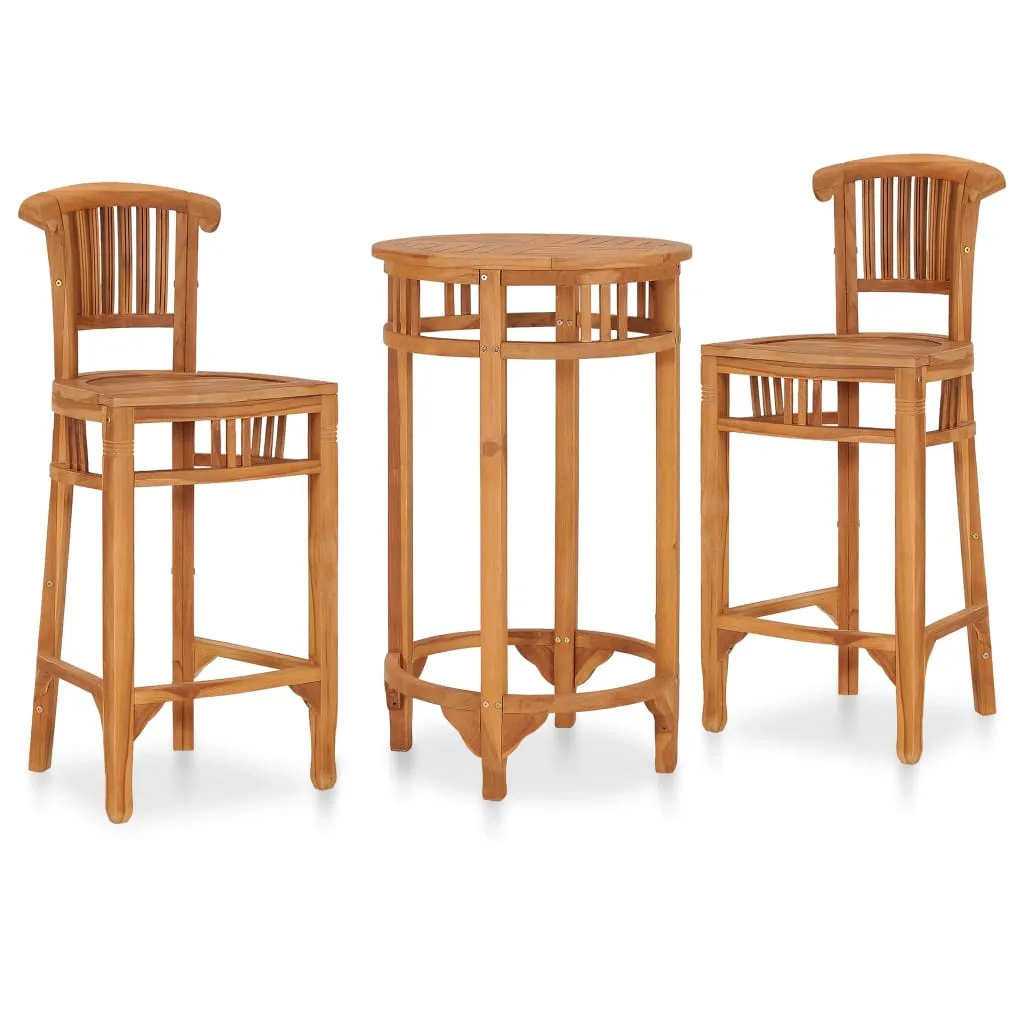 vidaXL Set da Bar da Giardino 3 pz in Legno Massello di Teak