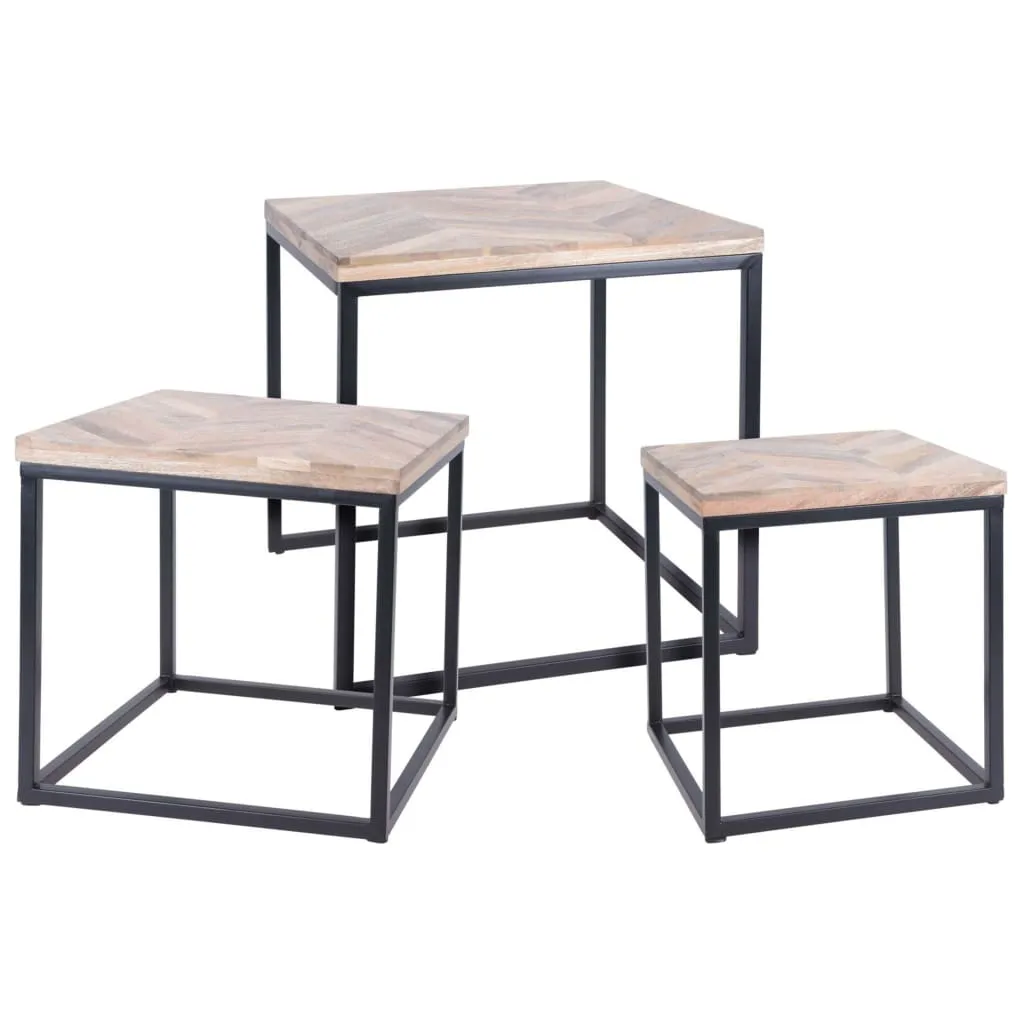 H&S Collection Set Tavolini da Salotto 3 pz in Teak