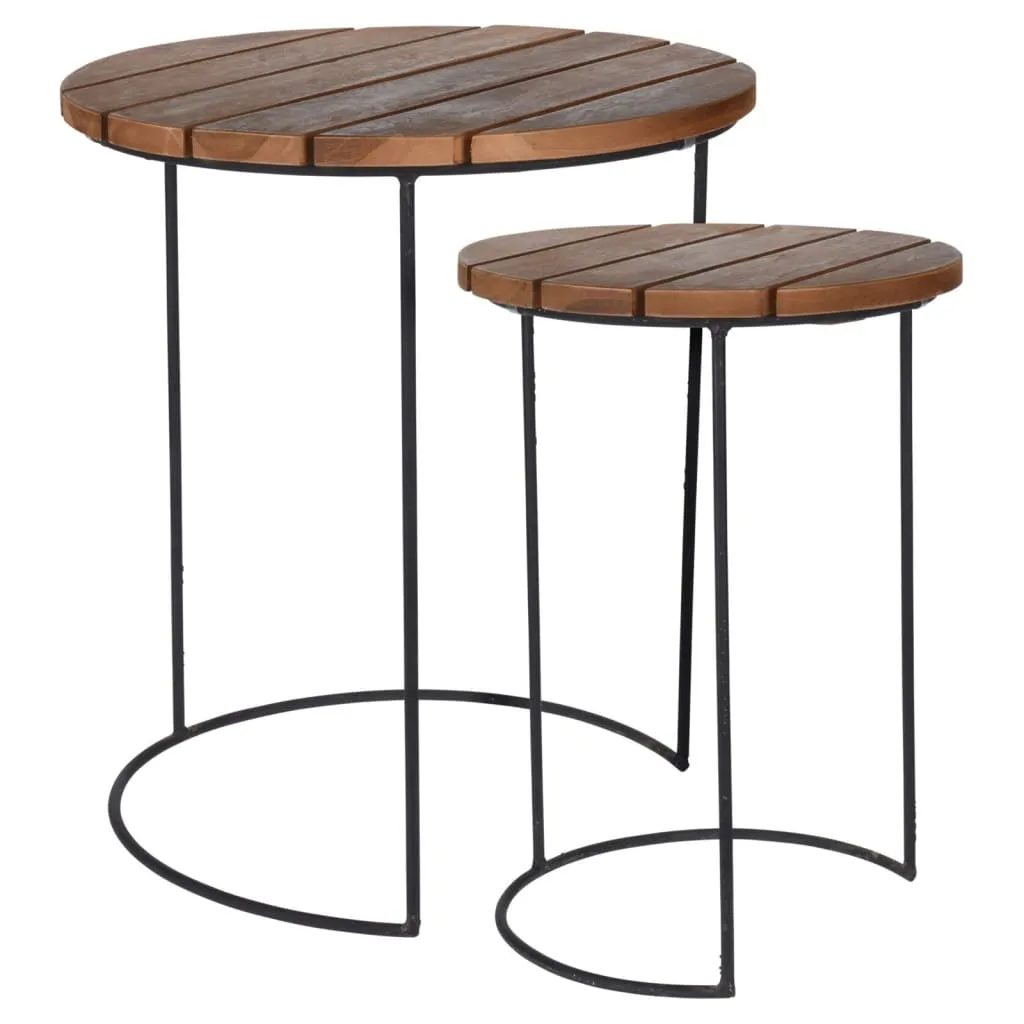 H&S Collection Set Tavolini da Salotto 2 pz in Teak Marrone