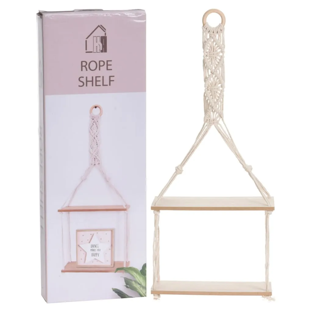 H&S Collection Scaffale Pensile con Decorazione in Corda 30x10x66 cm