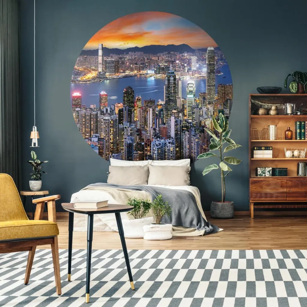 WallArt Cerchio Carta da Parati Skyline by Night 142,5 cm