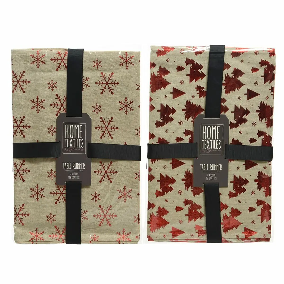 Runner da Tavolo Home Textiles Rosso Beige Stampa Fiocchi di neve Natale 32 x 150 cm