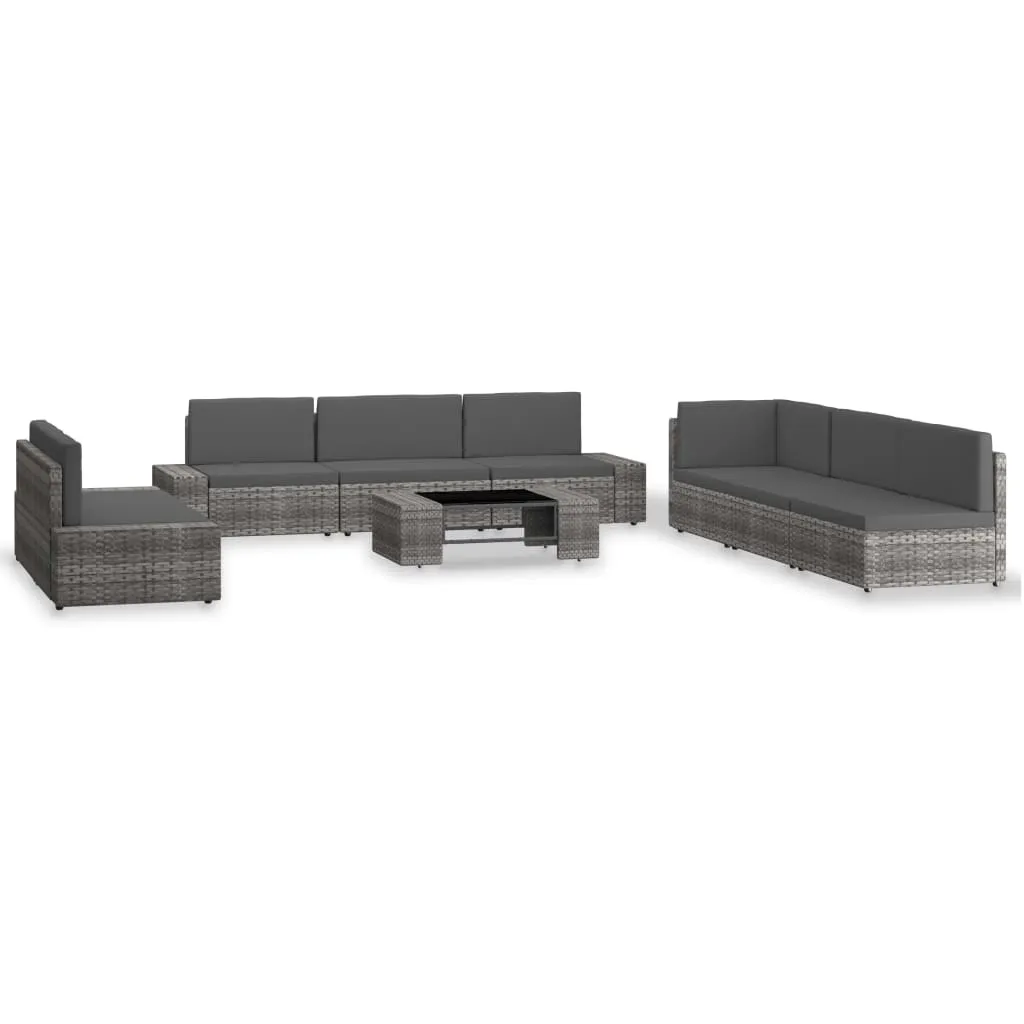 vidaXL Set Divani da Giardino 9 pz in Polyrattan Grigio