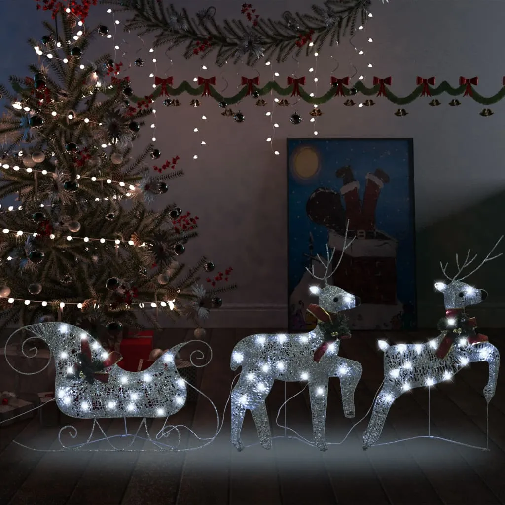 vidaXL Renne e Slitta di Natale Decorazione per Esterni 60 LED Argento