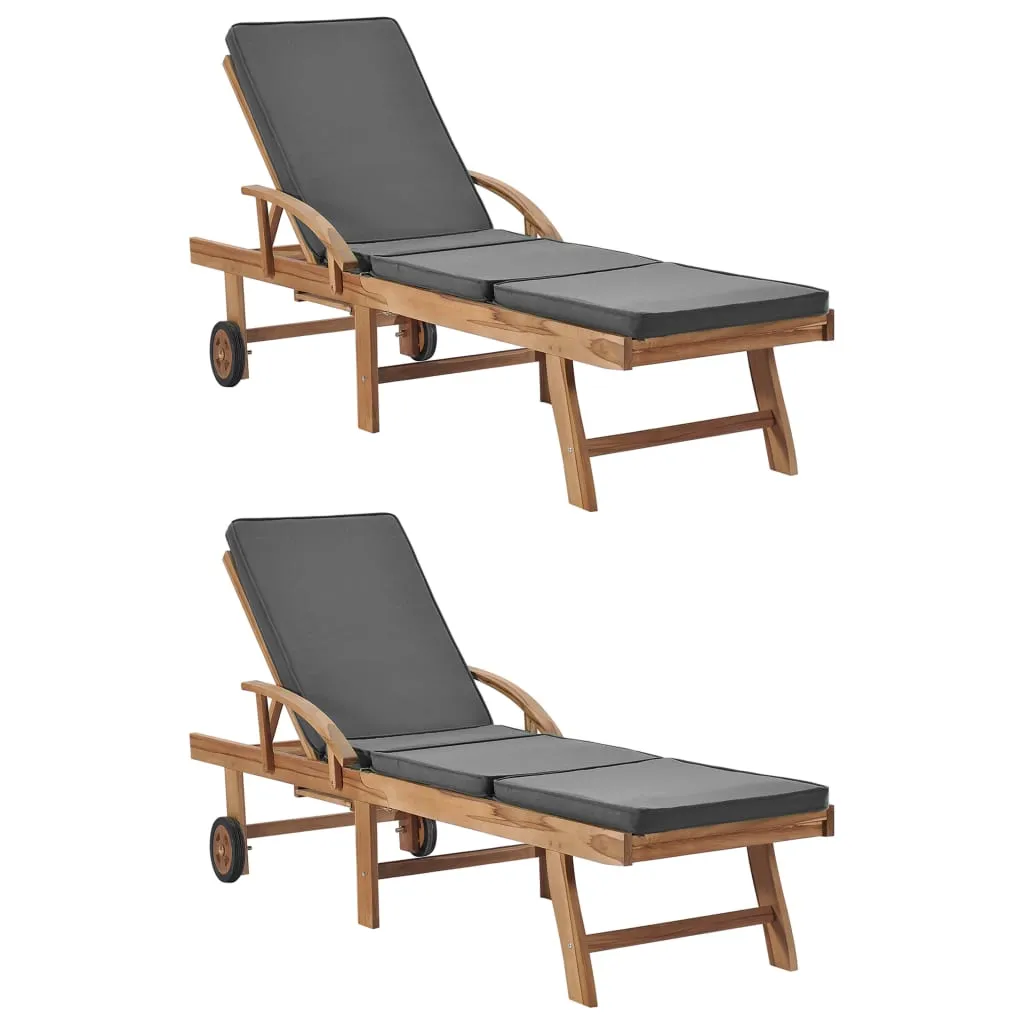 vidaXL Lettini Prendisole con Cuscini 2 pz Legno di Teak Grigio Scuro